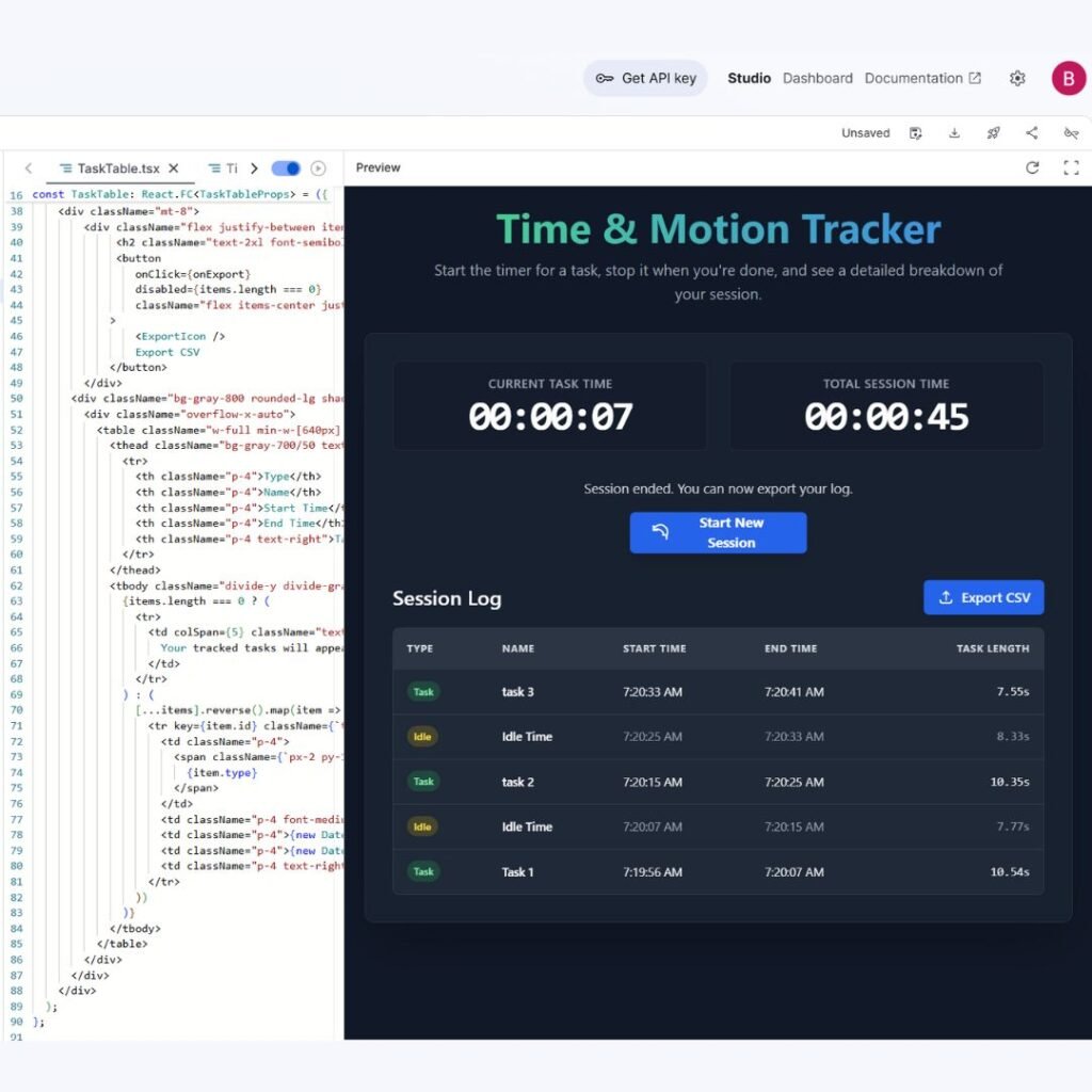 Goggle AI Studio Time in Motion Tracker