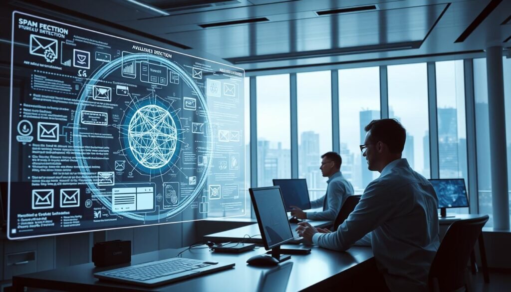 AI spam detection technology analyzing email patterns