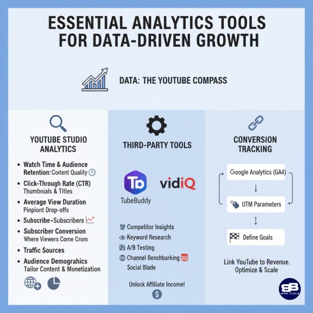 infographic summarizing the Essential Analytics Tools for Data-Driven Growth