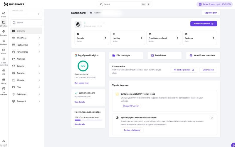 hostinger hPanel screenshot