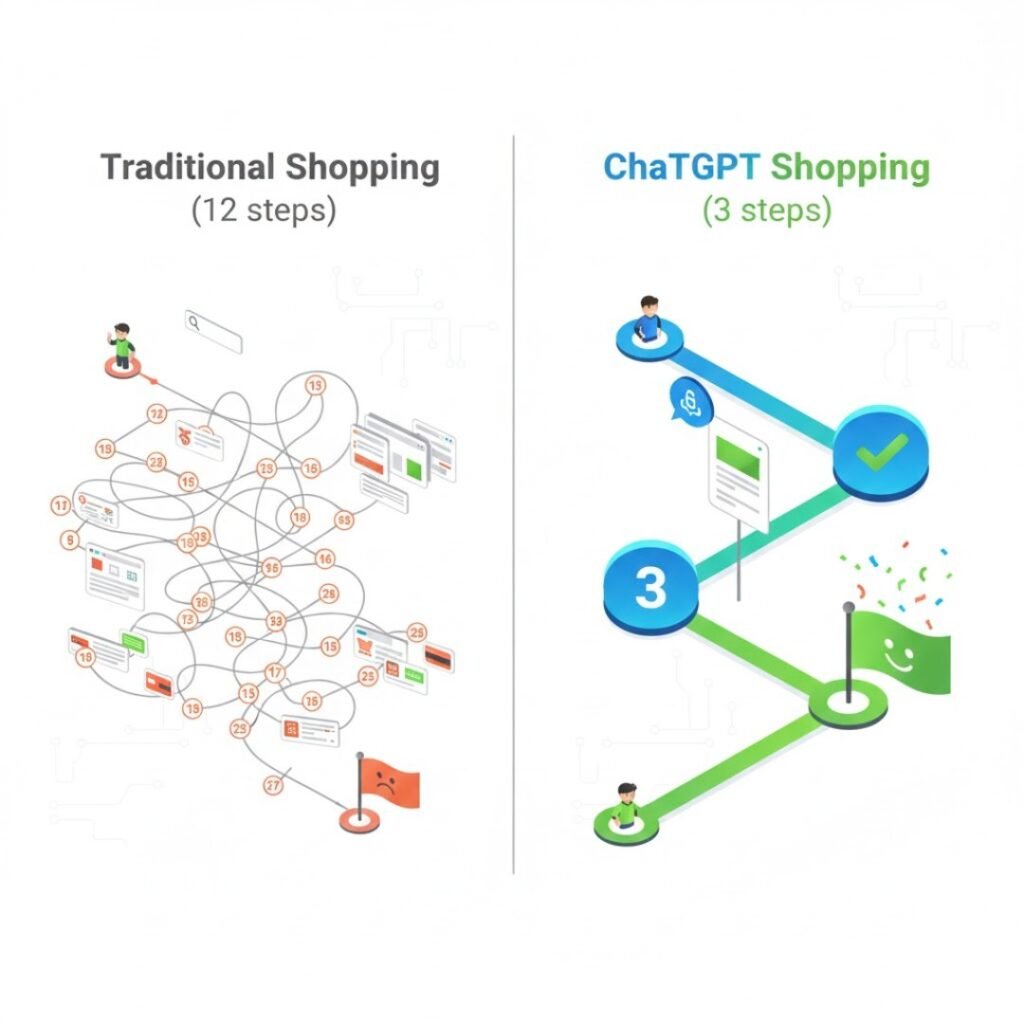 OpenAI Instant Checkout old vs AI check out steps