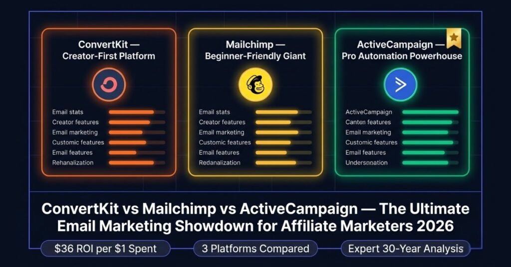 ConvertKit vs Mailchimp vs ActiveCampaign comparison for affiliate marketers 2026